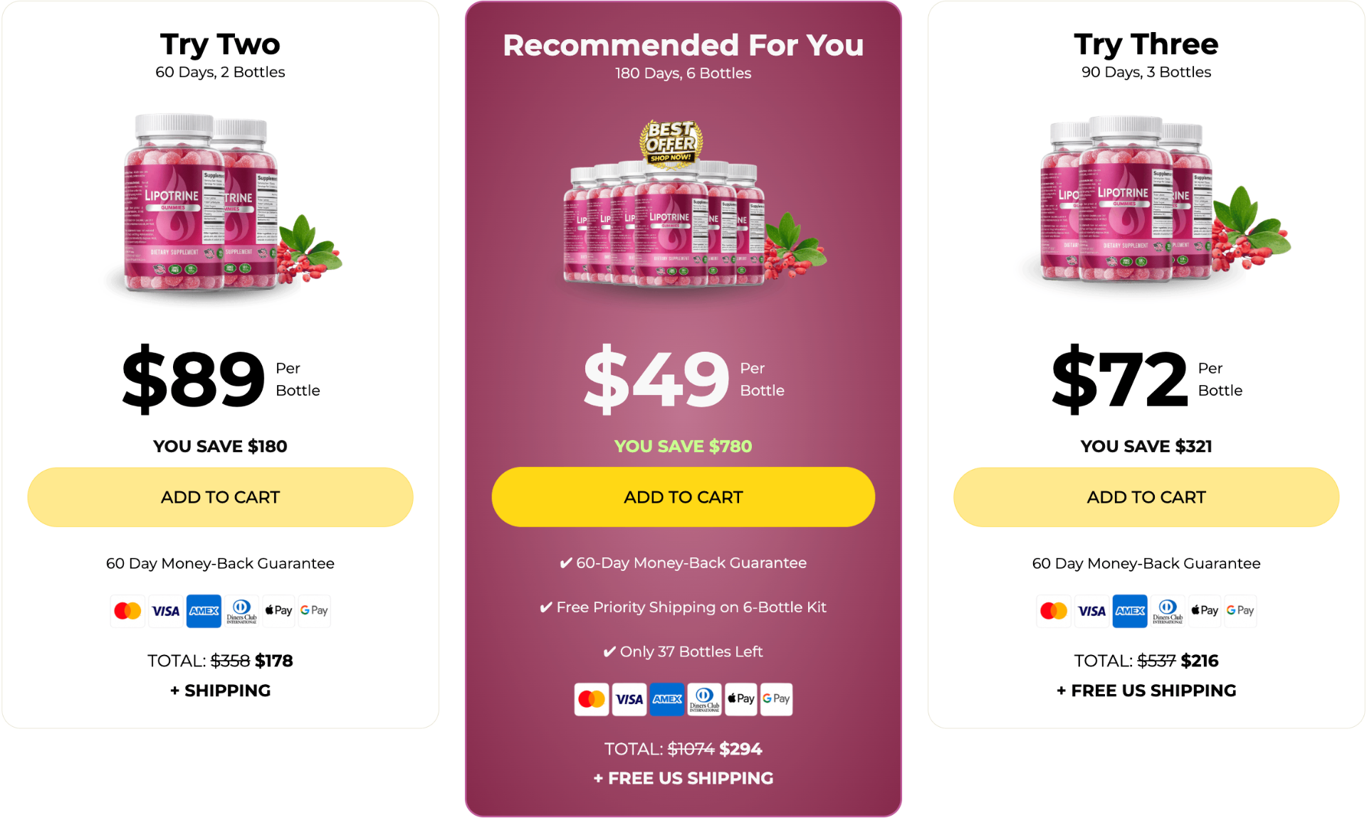 LipoTrine pricing packages